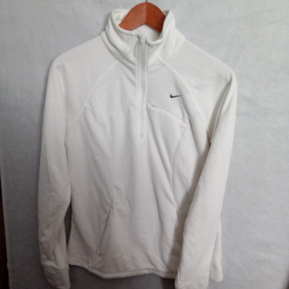 Nike Womens M White NikeFIT Therma Fleece Quarter Zip Pullover Thumbholes